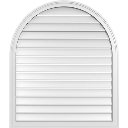 Ekena Millwork Round Top Surface Mount PVC Gable Vent: Functional, w/ 2"W x 1-1/2"P Brickmould Frame, 36"W x 42"H GVPRT36X4202SF
